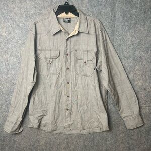 Vintage Mecca Men's XL brown striped front pockets long sleeve button down shirt
